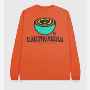 BRAIN DEAD men’s Earthworks Long Sleeve orange T-Shirt, size M